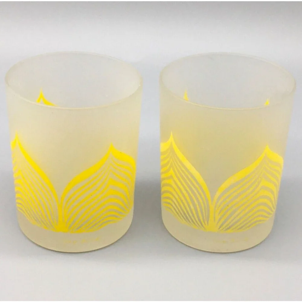 Vintage Georges Briard Low Ball Old Fashion Glasses MCM Pair Frost Clear Yellow